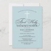 Élégante Première Sainte Communion Invitation Bleu (Devant)