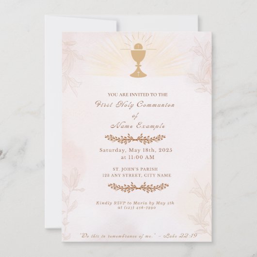 Élégante Première Sainte Communion Invitation | Ch (Devant)