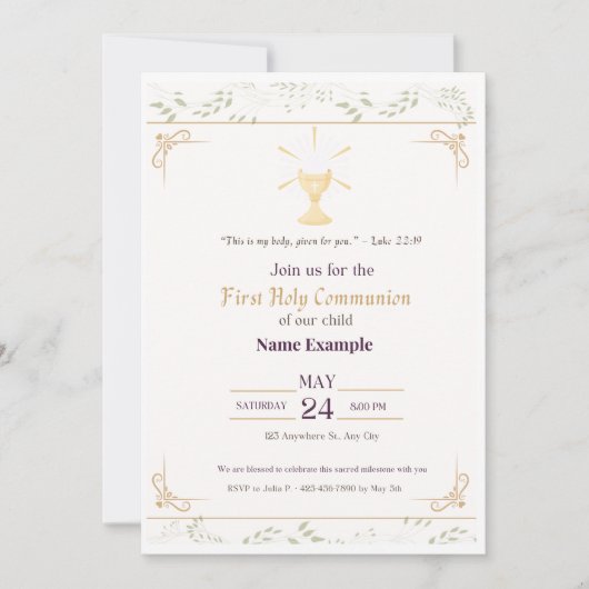 Élégante Première Sainte Communion Invitation | Do (Devant)