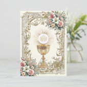 Élégante Première Sainte Communion Invitation flor (Debout devant)