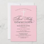 Élégante Première Sainte Communion Invitation rose (Devant)
