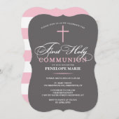 Élégante Première Sainte Communion Invitation rose (Devant / Derrière)