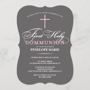 Élégante Première Sainte Communion Invitation rose