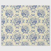 Elegante Preppy Blue Toile Hydrangea Bow Pattern Cadeaupapier (Vlak)