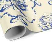 Elegante Preppy Blue Toile Hydrangea Bow Pattern Cadeaupapier (Rol Hoek)