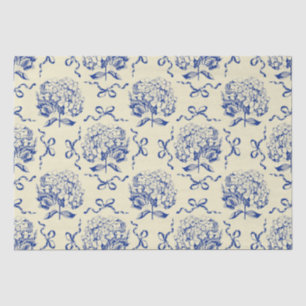 Elegante Preppy Blue Toile Hydrangea Bow Pattern Tissuepapier