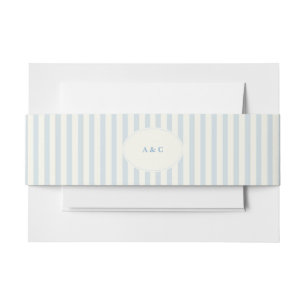 Elegante Preppy French Blauwe Strepen Monogram Uitnodigingen Wikkel