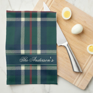 Elegante Preppy Plaid Monogram Kerstmis Theedoek