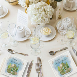 Elegante prieel bloemen witte duiven Bruids douche Servet