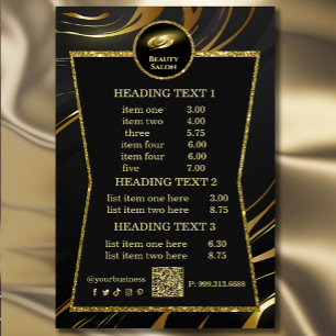 Elegante Prijslijst van Zwart & Goud Schoonheidssa Flyer