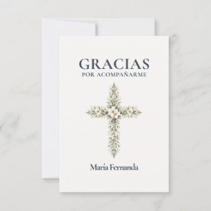 Elegante Primera Comunión Kruis Botanisch Bedankkaart