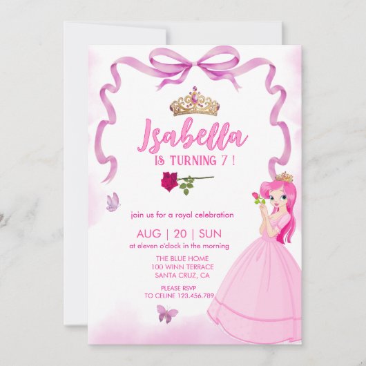 Élégante princesse Fille anniversaire Invitation (Devant)