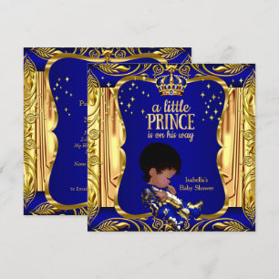 Elegante Prins Baby Shower Blauw Goud Etnisch Kaart