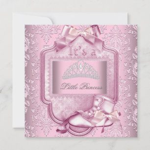 Elegante Prinses Baby Shower Roze Damast Schoen Kaart