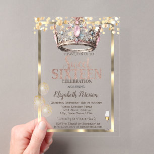 Elegante Prinsessen Kroon Ballonnen Frame Zoete 16 Acryl Uitnodigingen