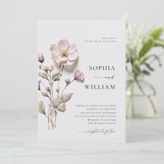 Elegante print geperste pastel Boho bloemen bruilo Kaart (Staand voorkant)