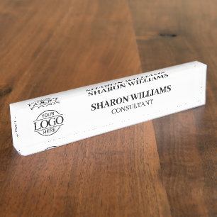 Elegante Professionele Zwart Wit Kantoor Titel Bur Naambordje