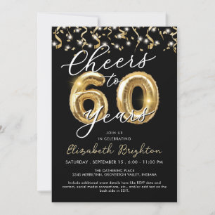 Elegante Proost op 60 Jaar Script Ballon Confetti Kaart