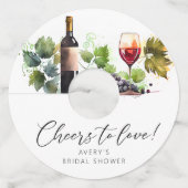 Elegante Proost op de Liefde Wijn Thema Bruidsfees Wijnglaslabel (Voorkant)