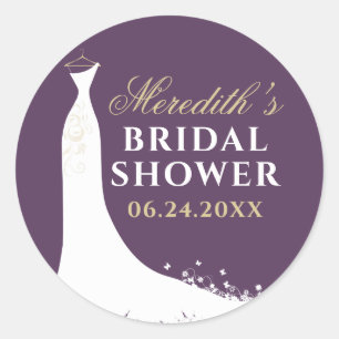 Elegante Pruim Gouden Jurk Bruidscadeaufeest Ronde Sticker