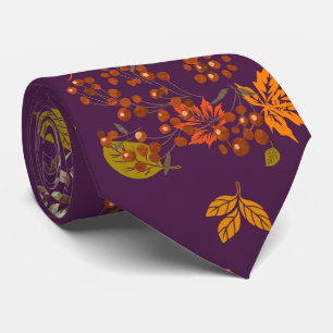 Elegante pruim herfst bloemmotief botanisch patroo stropdas