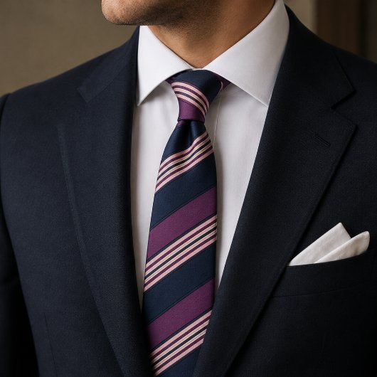 Elegante pruim & marine multi-streep stropdas