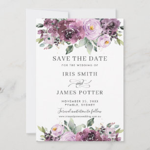 Elegante pruim paars paarse bloemige trouw  save the date