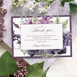 Elegante Pruim Paarse Bloem Rouwdienst Bedankkaart