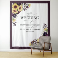 Elegante Pruim Paarse Zonnebloem Aquarel Bruiloft