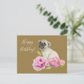 Elegante Pug en pioenen | Birthday Briefkaart (Staand voorkant)
