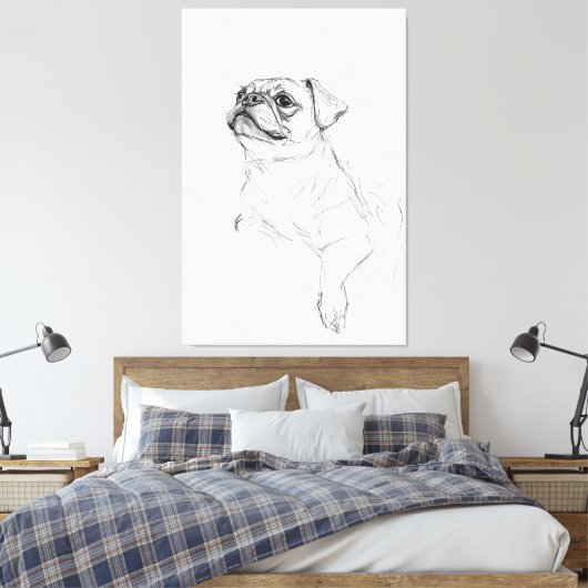 Elegante Pug Portrait Sketch - Premium Canvas Afdruk (Insitu (Slaapkamer))