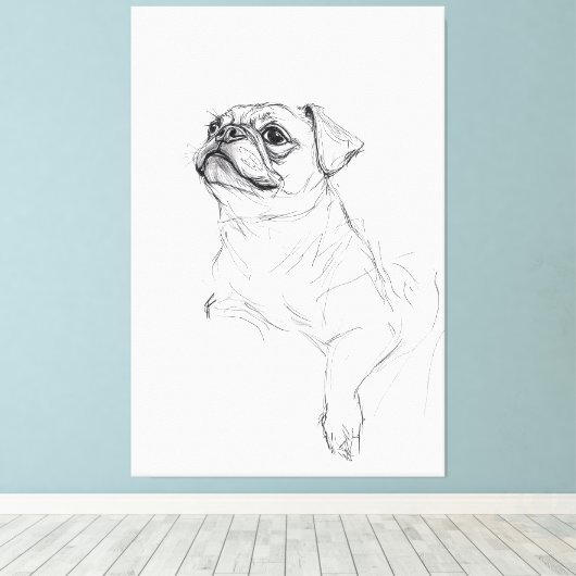Elegante Pug Portrait Sketch - Premium Canvas Afdruk (Insitu (Houten vloer))