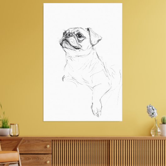 Elegante Pug Portrait Sketch - Premium Canvas Afdruk (Insitu (Woonkamer))