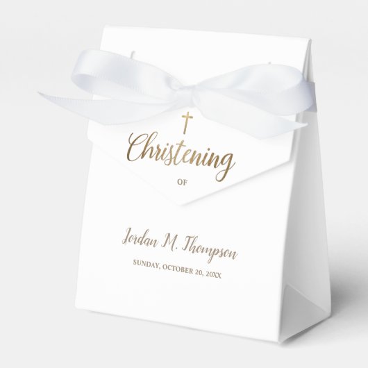 Elegante Pure Wit Goud kruis Aangepaste doopsel Bedankdoosjes (Voorkant Zijde)