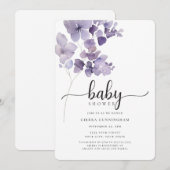Elégante Purple Floral Baby shower Invitation (Devant / Derrière)