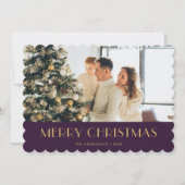 Elégante Purple Gold Photo Joyeuse Carte de Noël (Devant)