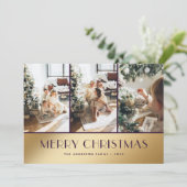 Elégante Purple Gold Photo Joyeuse Carte de Noël (Debout devant)