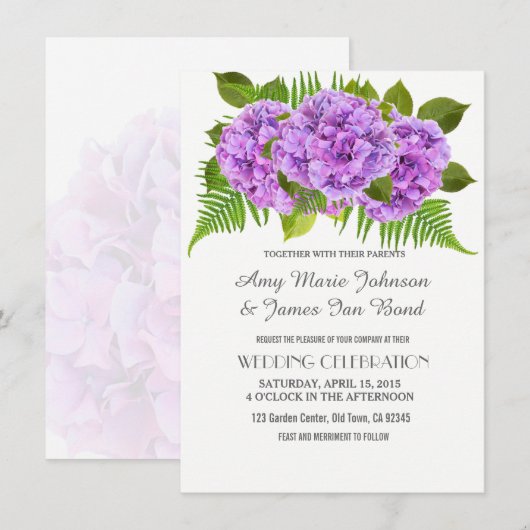 Elégante Purple hydrangea invitations de mariage (Devant / Derrière)
