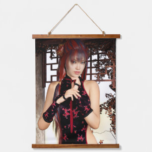 Elegante Qipao Fantasy Vrouw Digitale Kunst Hangend Wandkleed