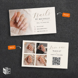 Elegante QR-code aangepaste foto nageltechnicus Visitekaartje