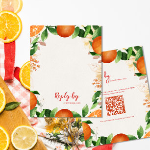 Elegante QR-code citrus oranje herfst huwelijk RSVP Kaartje