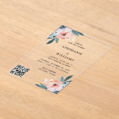 Elegante QR-code | Dusty Blue Floral Wedding Acryl Uitnodigingen (Laagn)
