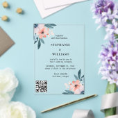 Elegante QR-code | Dusty Blue Floral Wedding Acryl Uitnodigingen (Insitu (Huwelijk))