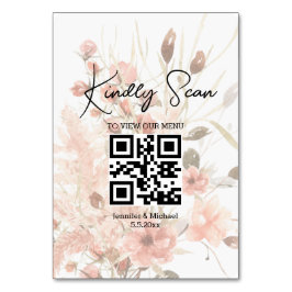 Elegante QR-code Huwelijksmenu Botanische Boho Kaart