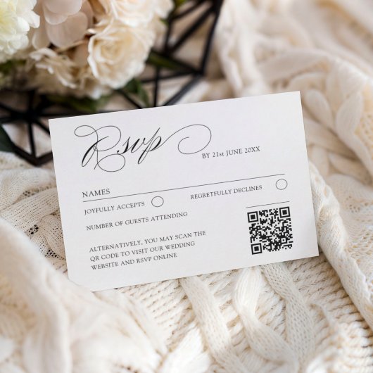 Elegante QR-code Klassieke Script RSVP Huwelijk Kaartje