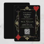 Elegante QR-code Las Vegas Casino Night Afstudeerf Kaart (Voorkant / Achterkant)