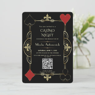 Elegante QR-code Las Vegas Casino Night Afstudeerf Kaart