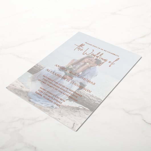 Elegante QR-code RSVP-fotosjabloon Folie Uitnodiging (Gedraaid)