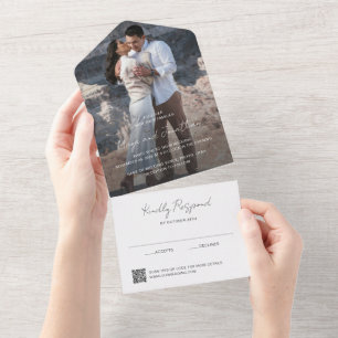 Elegante QR-code voor foto's moderne bruiloft All In One Uitnodiging