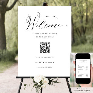 Elegante QR Code Zitplan Trouwen Welkomstbord Poster